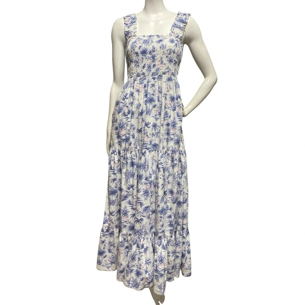 ABERCROMBIE & FITCH Blue Toile Smocked Maxi Dress – Size M (NWT)